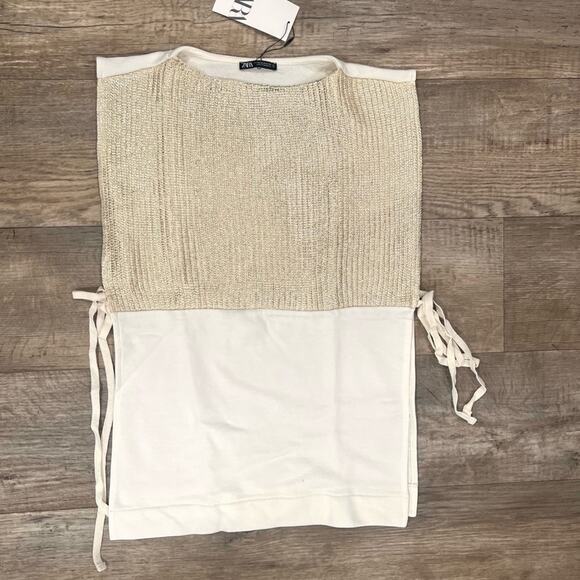✨ ZARA Metallic Open-Side Vest NWT | Ecru Cotton Blend Adjustable Tie M - Picture 14 of 15